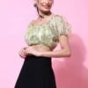Womens Stylish Sheer Mesh Oraganza Fabric Floral Printed Top - Image 2
