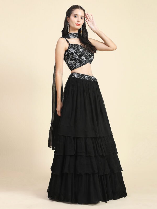 Phenav Black  Silver-Toned Embroidered Sequinned Ready to Wear Lehenga  Blouse With Dupatta