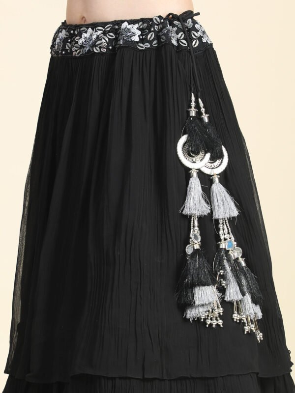 Phenav Black  Silver-Toned Embroidered Sequinned Ready to Wear Lehenga  Blouse With Dupatta - Image 7