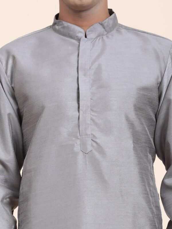 Men Solid Dupion Silk Straight Kurta, - Image 7