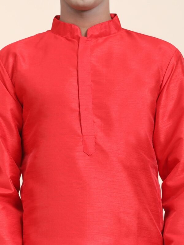 Men Solid Dupion Silk Straight Kurta,Red - Image 5