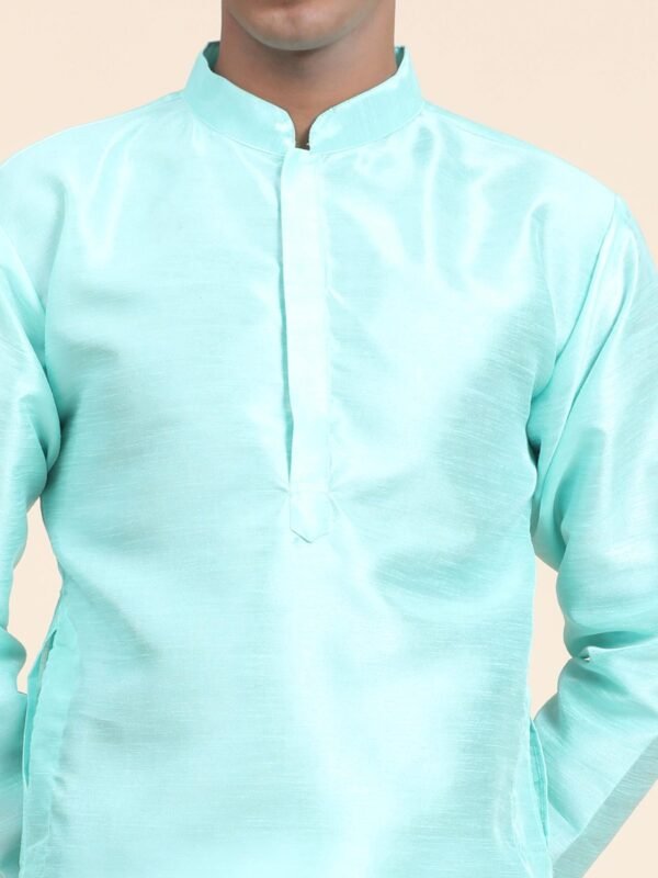 Men Solid Dupion Silk Straight Kurta,Sky Blue - Image 4