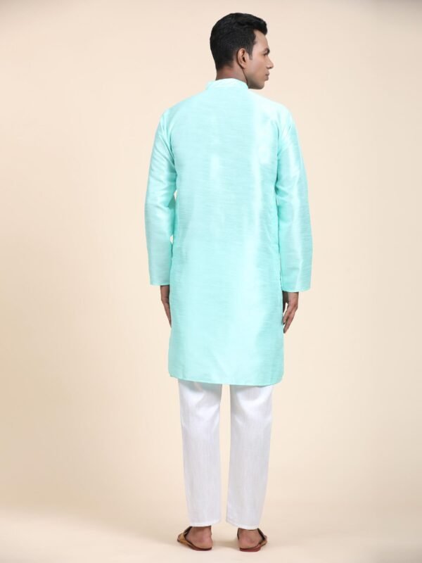 Men Solid Dupion Silk Straight Kurta,Sky Blue - Image 5