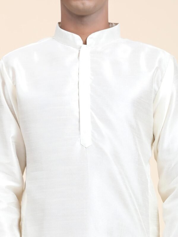 Men Solid Dupion Silk Straight Kurta,White - Image 2