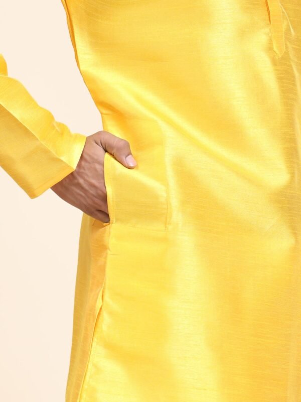 Men Solid Dupion Silk Straight Kurta,Yellow - Image 6