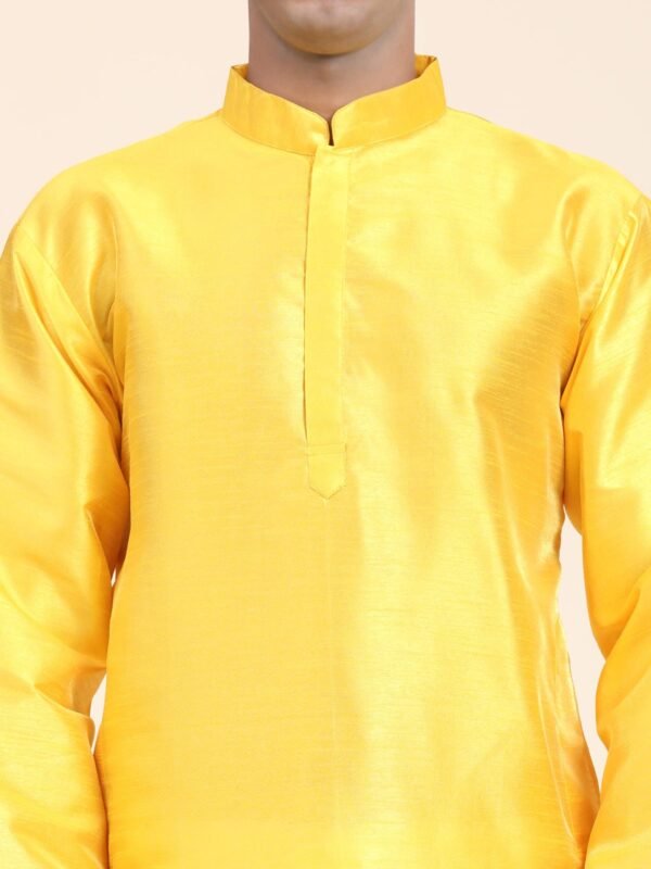 Men Solid Dupion Silk Straight Kurta,Yellow - Image 5