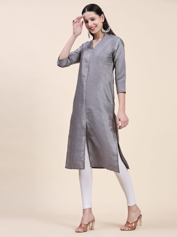 Women Solid Dupion Silk Straight Kurta - Image 2