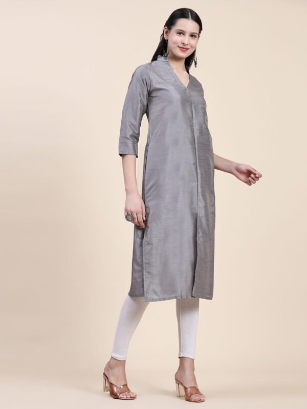 Women Solid Dupion Silk Straight Kurta - Image 3