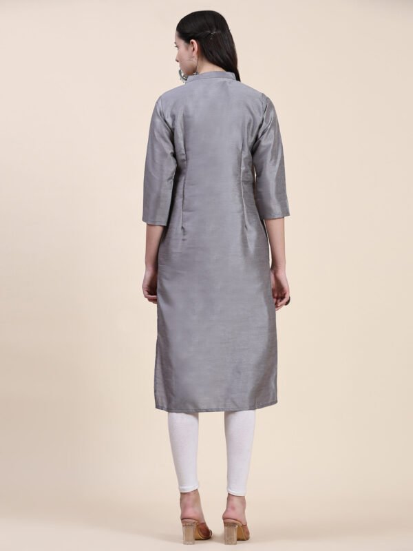 Women Solid Dupion Silk Straight Kurta - Image 5