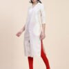 Women Solid Dupion Silk Straight Kurta,White - Image 3