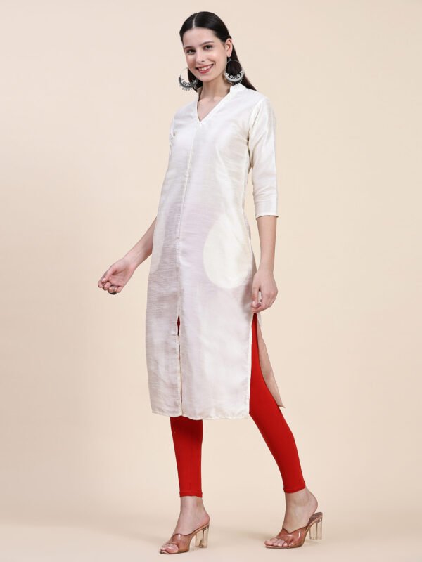 Women Solid Dupion Silk Straight Kurta,White - Image 3