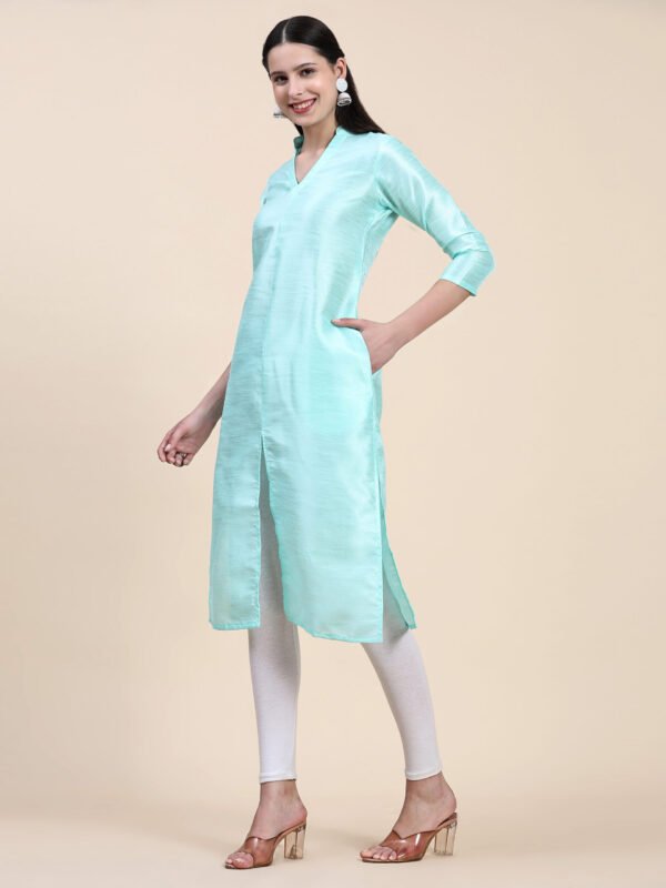 Women Solid Dupion Silk Straight Kurta,Sky Blue - Image 7