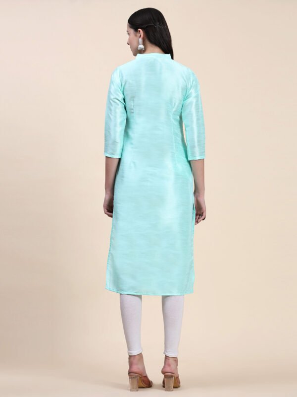 Women Solid Dupion Silk Straight Kurta,Sky Blue - Image 5