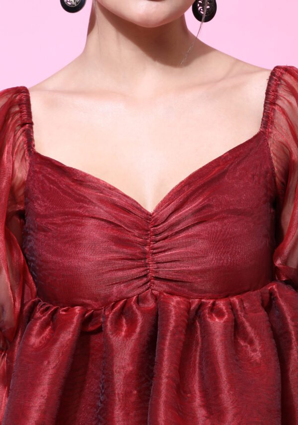 Phenav Organza Plain Dress (Red) - Image 3