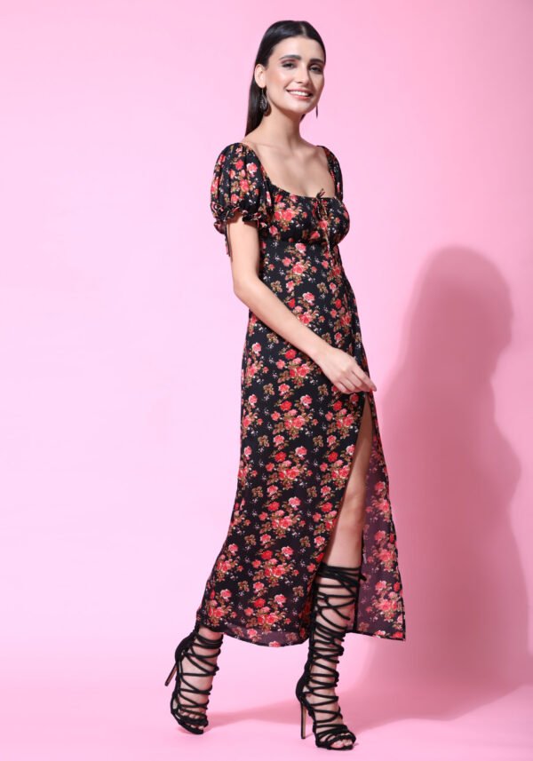 Phenav Organza Floral Printed Night Dress (Black) - Image 3