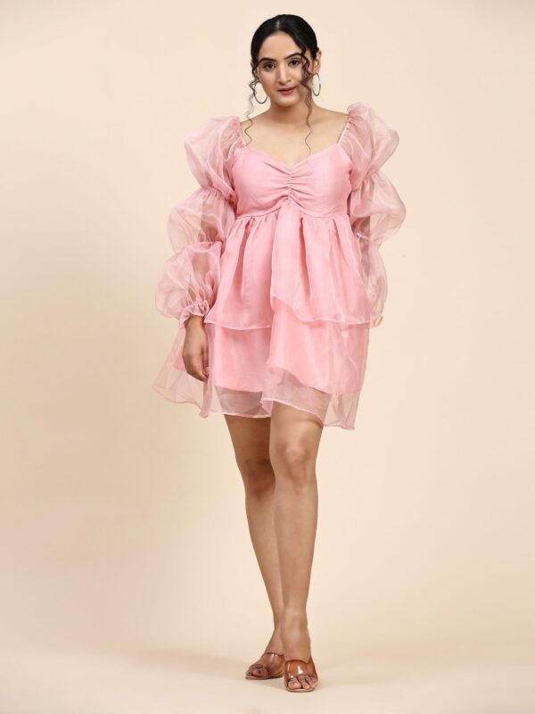 Phenav Organza Plain Dress (Peach) - Image 6