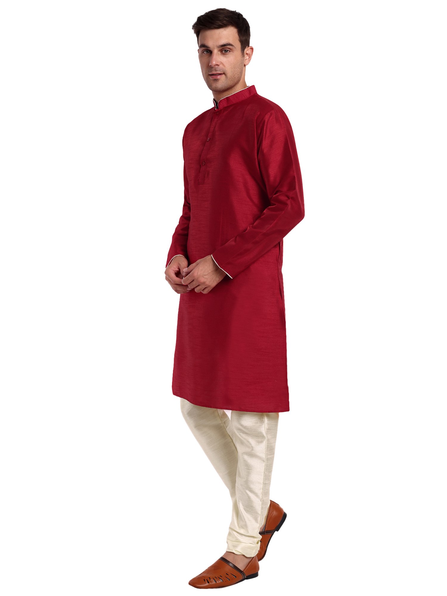Men's Art Silk Indian Ethnic Wear Kurta Pajama and Scarf Suit Festivals Season Party Dress Set