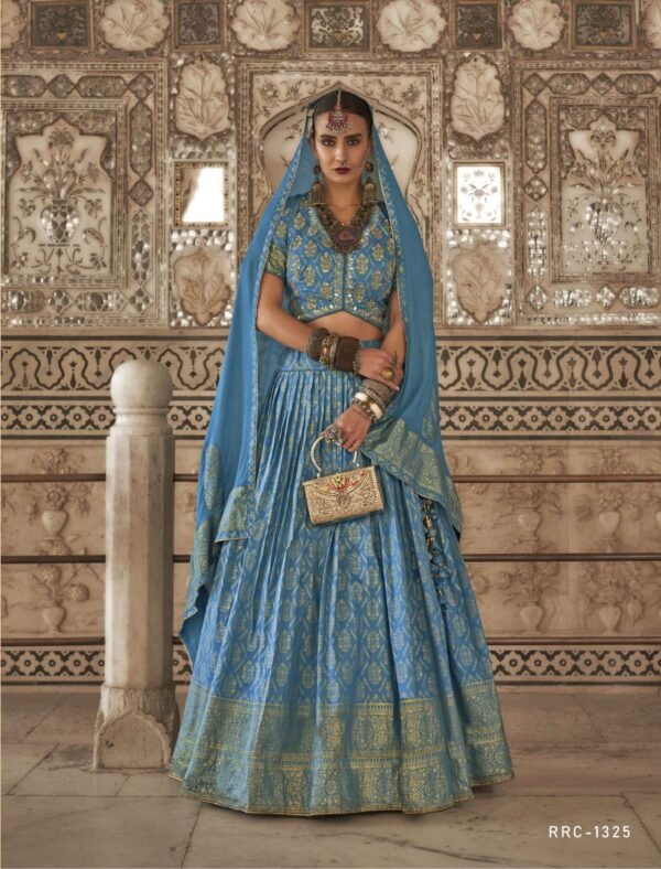 Sky Blue Printed Cotton Lehenga Set With Dupatta