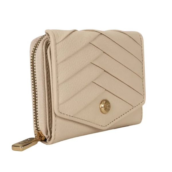 RI2K Women Genuine Cream Pleated Leather Bi Fold Purse - Image 4