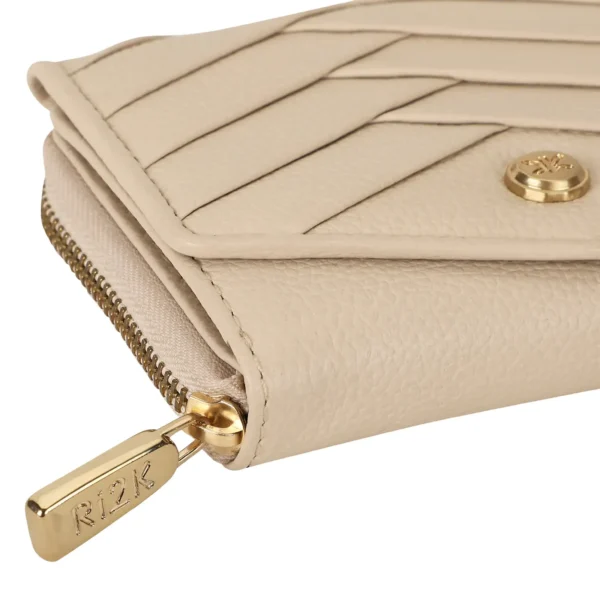 RI2K Women Genuine Cream Pleated Leather Bi Fold Purse - Image 5