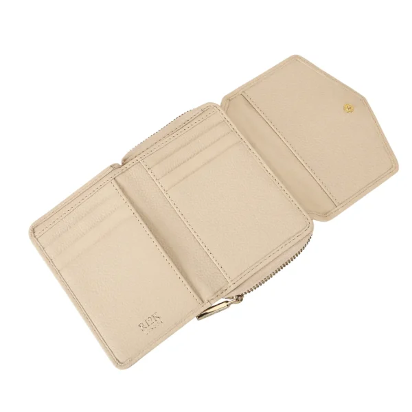 RI2K Women Genuine Cream Pleated Leather Bi Fold Purse - Image 7