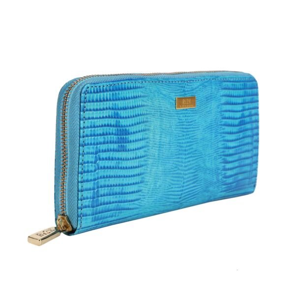 RI2K Women Genuine Blue Soffiano Leather Zip Around Purse - Image 3