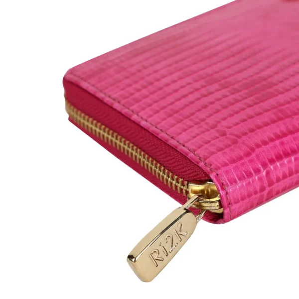 RI2K Women Genuine Pink Soffiano Leather Zip Around Purse - Image 5