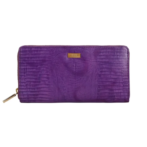 RI2K Women Genuine Purple Soffiano Leather Zip Around Purse - Image 2