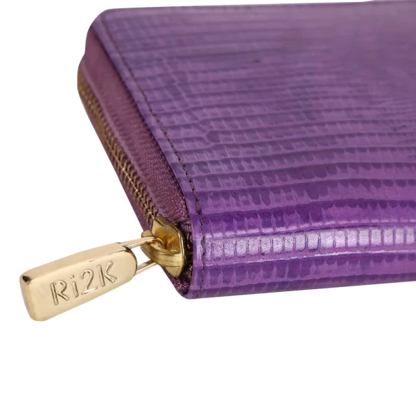 RI2K Women Genuine Purple Soffiano Leather Zip Around Purse - Image 4