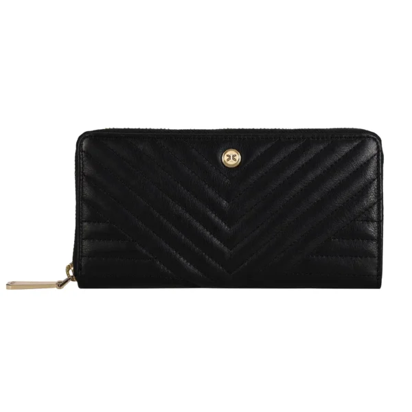 RI2K Women Genuine Leather Quilted Black Zip Around Purse - Image 2