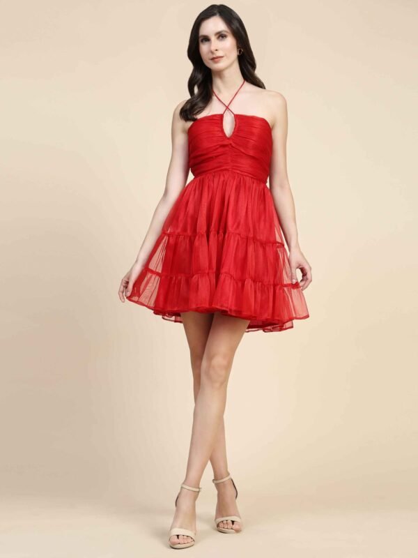 Halter Neck Tiered Fit & Flare Mini Dress - Image 2