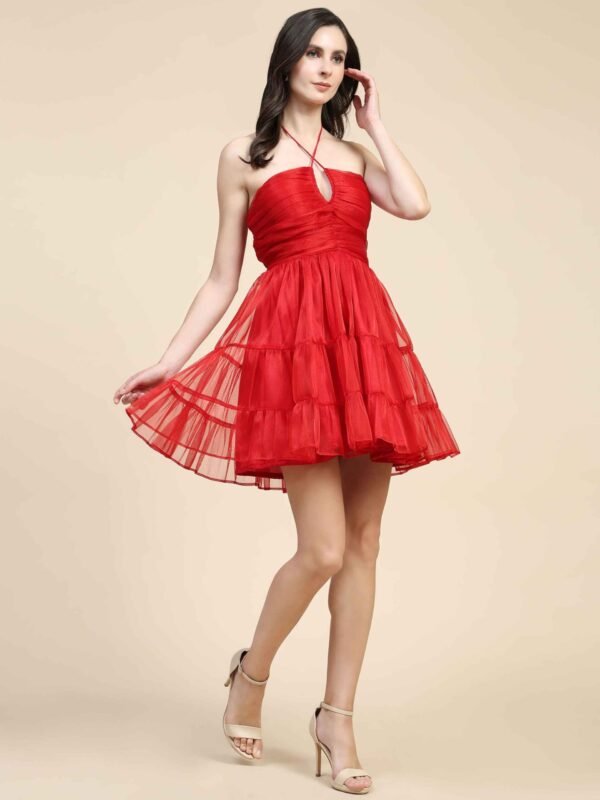 Halter Neck Tiered Fit & Flare Mini Dress - Image 4