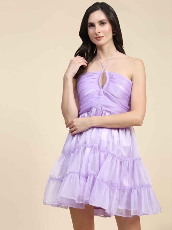 Halter Neck Tiered Fit & Flare Dress - Image 5