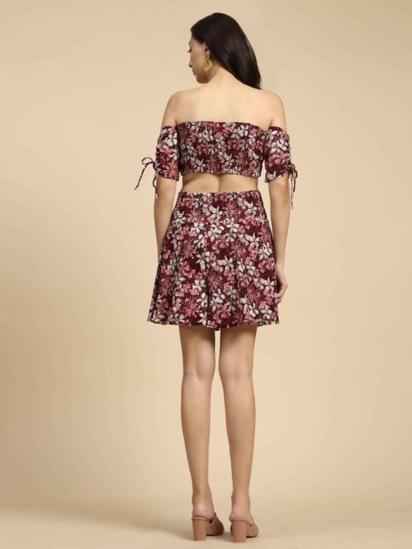 Floral Print Off-Shoulder Flared Sleeve Fit & Flare Dress - Image 7