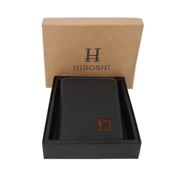 Hiroshi Genuine Leather Dark Brown Tri Fold Wallet - Image 4