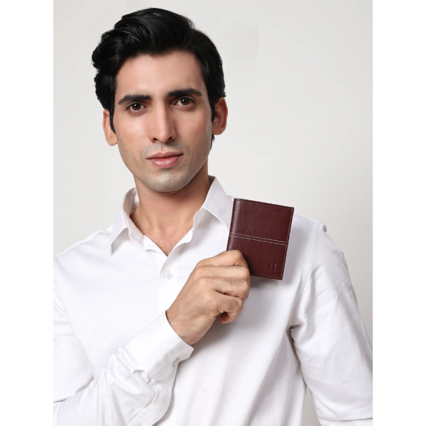 Hiroshi Genuine Leather Wine Bi Fold Business Cards Wallet