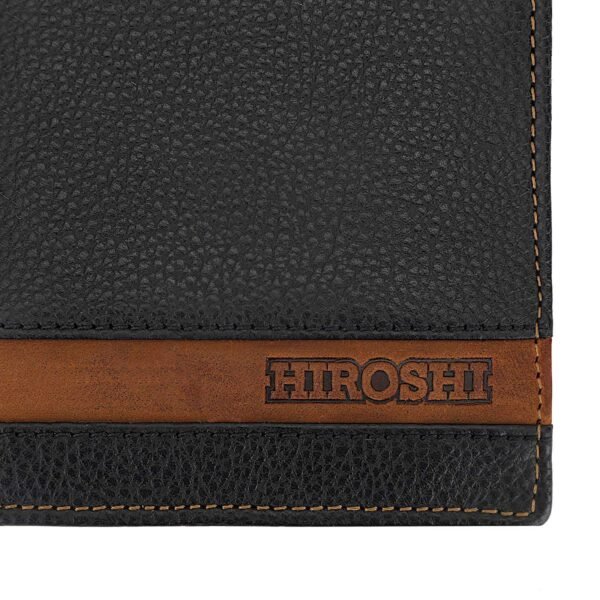 Hiroshi Genuine Leather Black And Tan Bi Fold Wallet - Image 5