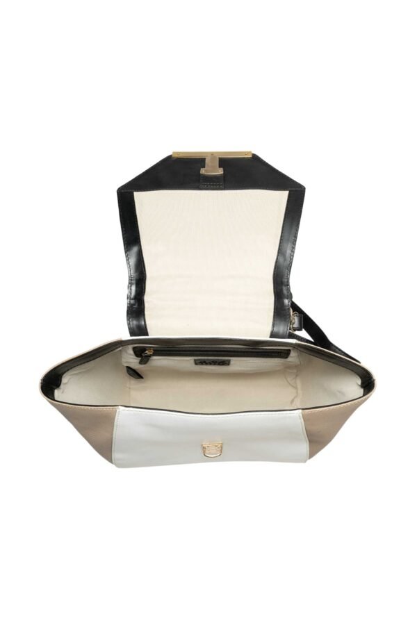 RI2K Isabella Black Beige White Leather Shoulder Bag - Image 3