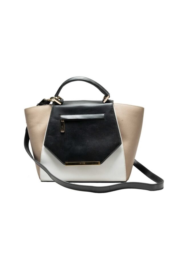 RI2K Isabella Black Beige White Leather Shoulder Bag - Image 2