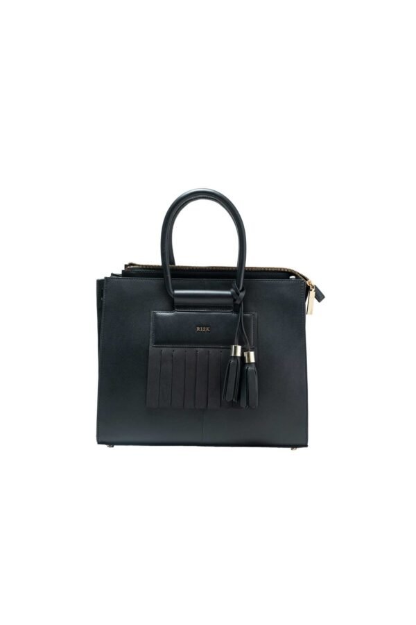 RI2K Genuine Leather Black Structured Tote Bag