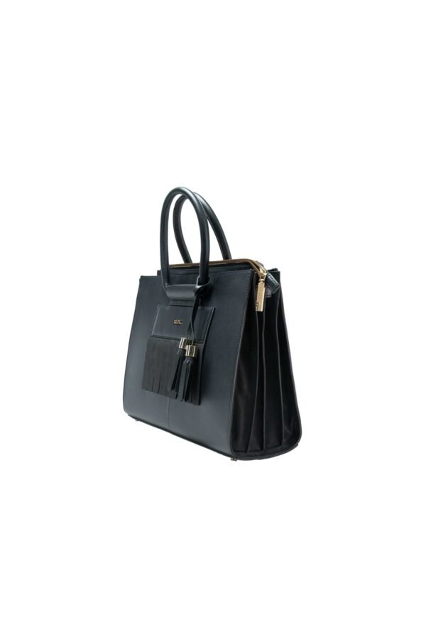 RI2K Genuine Leather Black Structured Tote Bag - Image 3