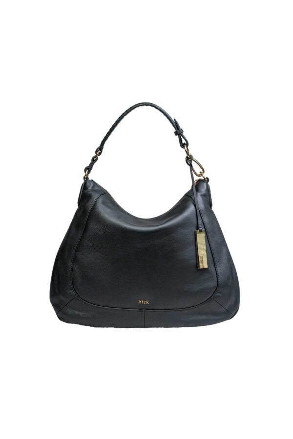 RI2K Women Genuine Leather Black Hobo Bag