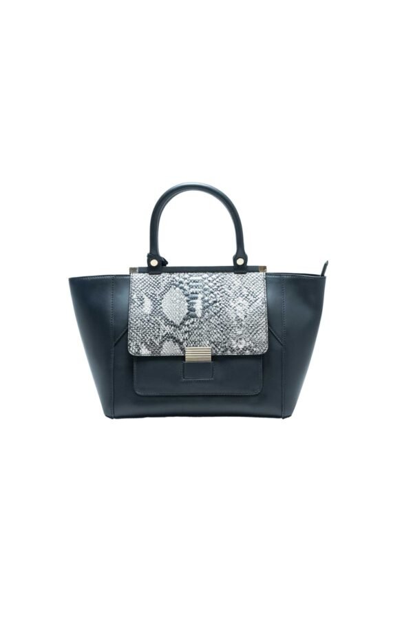 RI2K Maya Black Leather with Vibora Flap Tote Bag