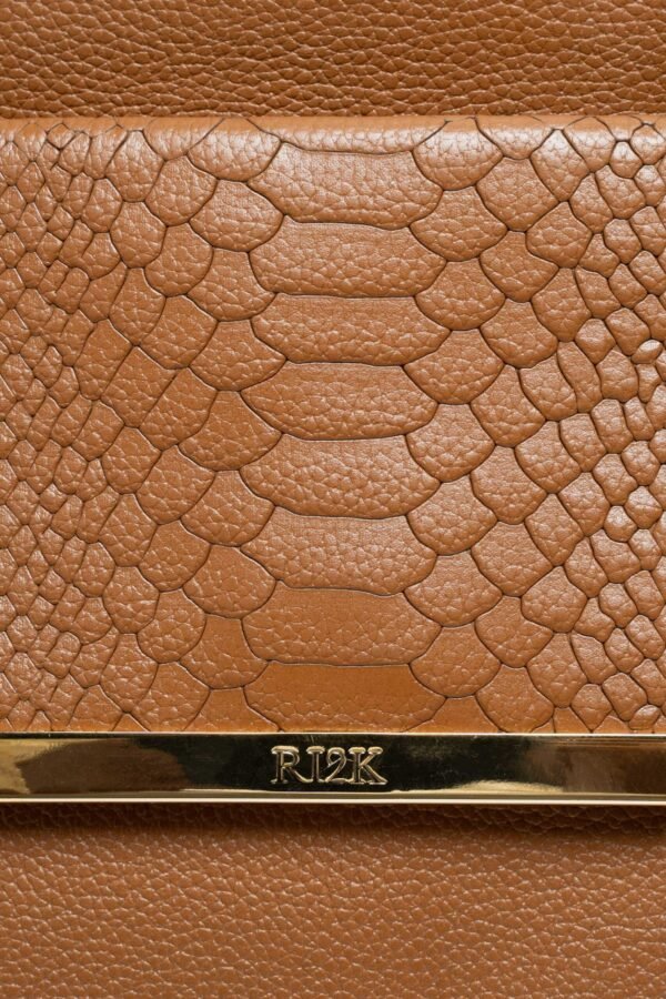 RI2K Genuine Leather Tan Textured Flap Shoulder Bag - Image 5