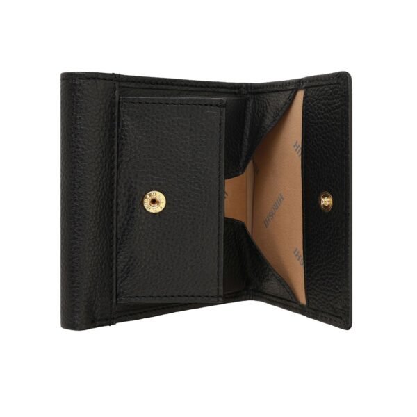 Hiroshi Genuine Leather Ladies Bi Fold Compact Black Purse - Image 6