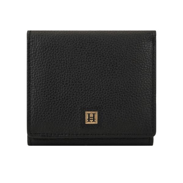 Hiroshi Genuine Leather Ladies Bi Fold Compact Black Purse - Image 2