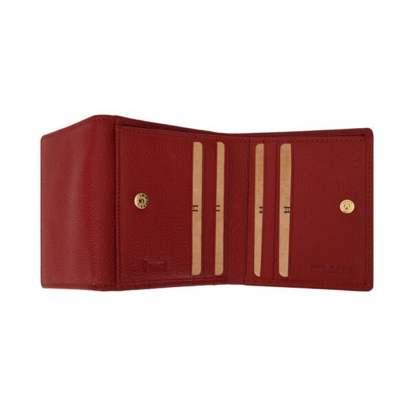 Hiroshi Genuine Leather Ladies Bi Fold Compact Red Purse - Image 6