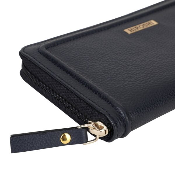 Hiroshi Genuine Leather Ladies Navy Zip Around Purse - Image 4