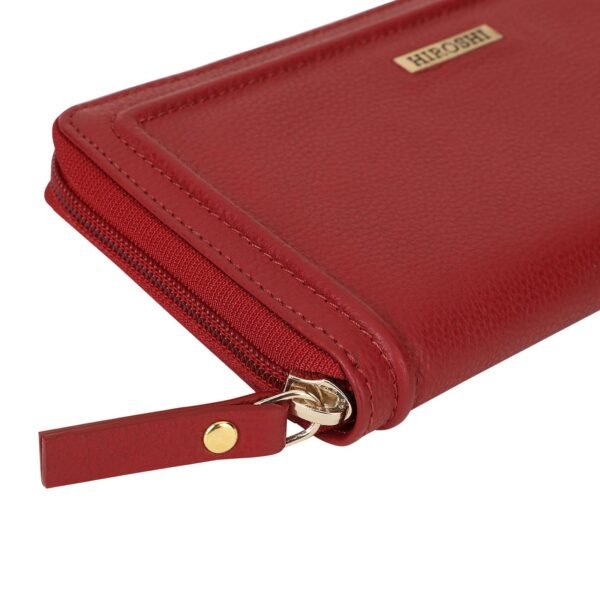 Hiroshi Genuine Leather Ladies Red Zip Around Purse - Image 4