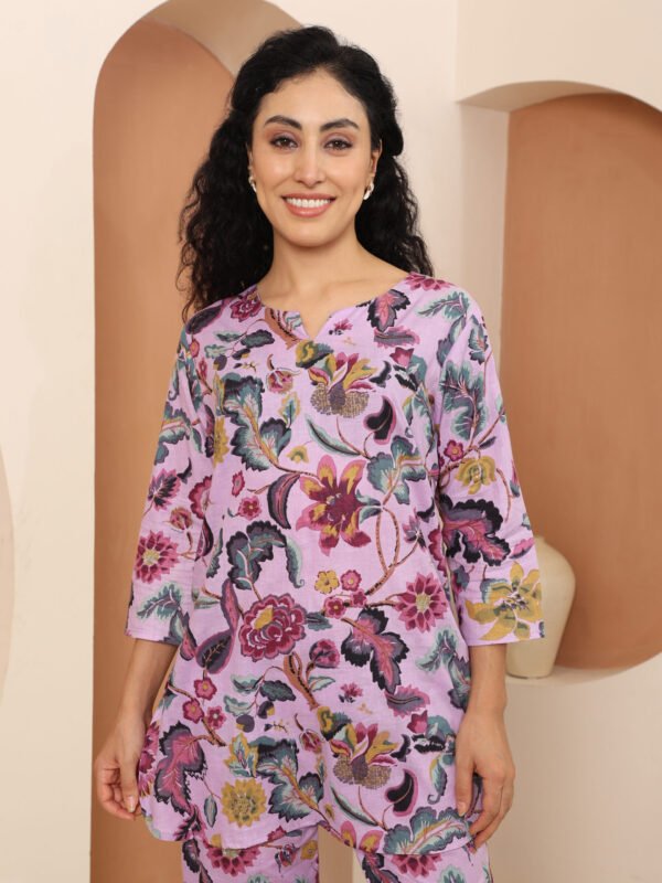 Cotton Printed Cord Set (Purple) - Image 3
